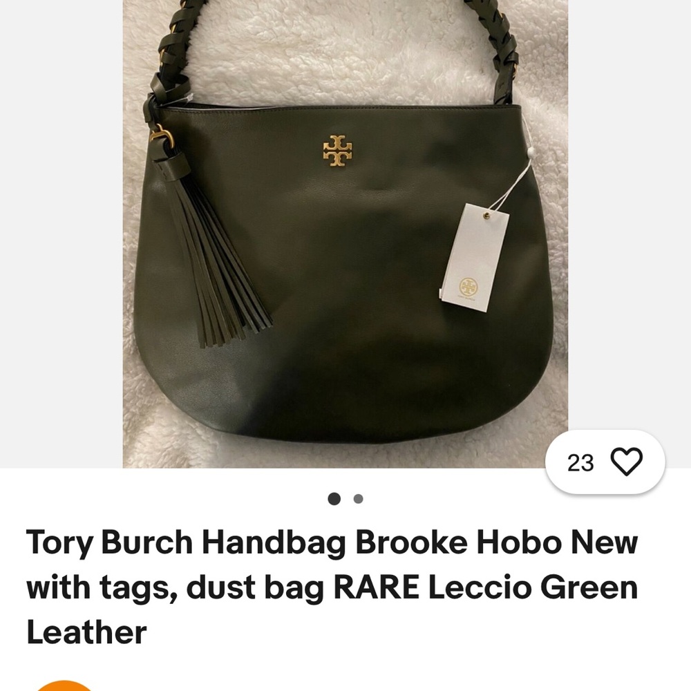 Tory Burch Green Hobo Bag with Gold Logo